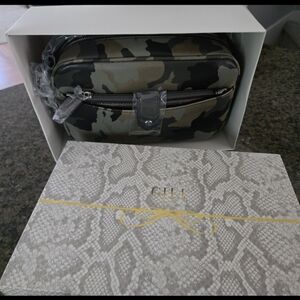 G.I.L.I Leather Camo Crossbody w/ Slim Metallic Wallet